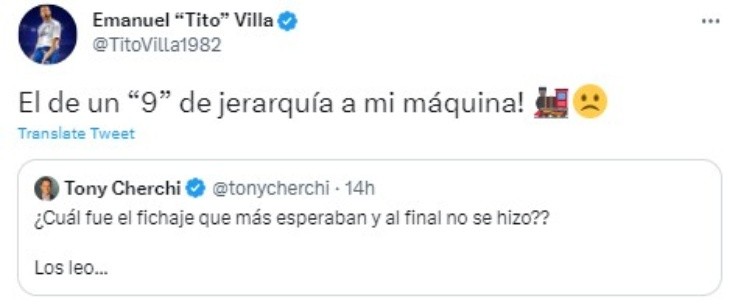 El comentario de Tito Villa en Twitter (Captura de Twitter)