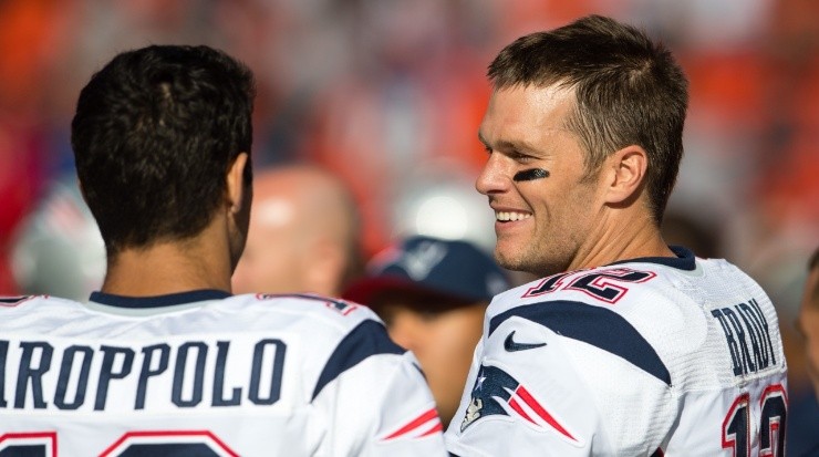 Jimmy Garoppolo and Tom Brady during their time at the Patriots. (Jason Miller/Getty Images)