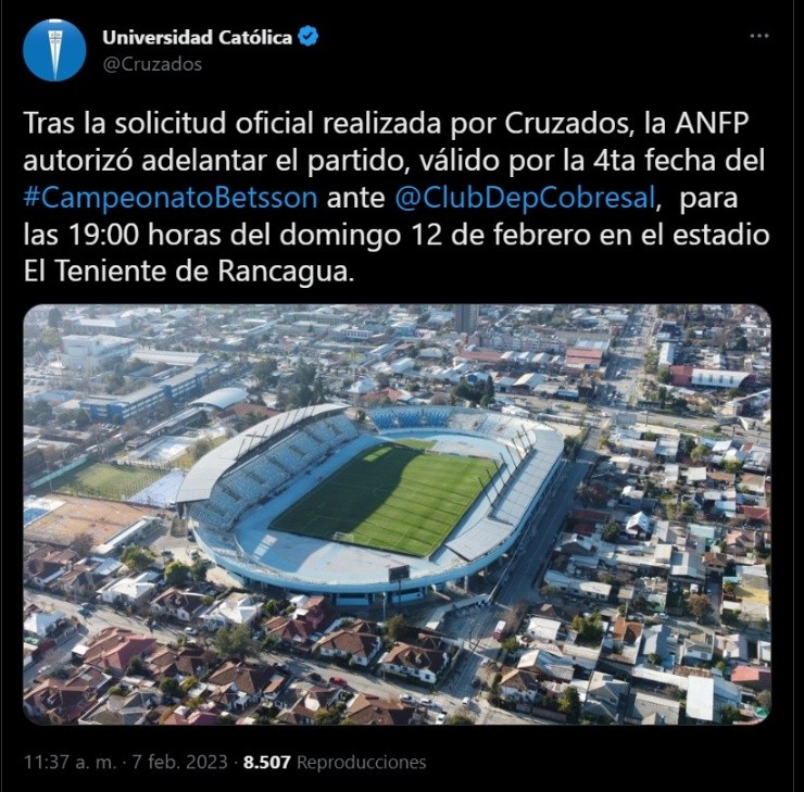 Universidad Católica Cobresal cambio de horario