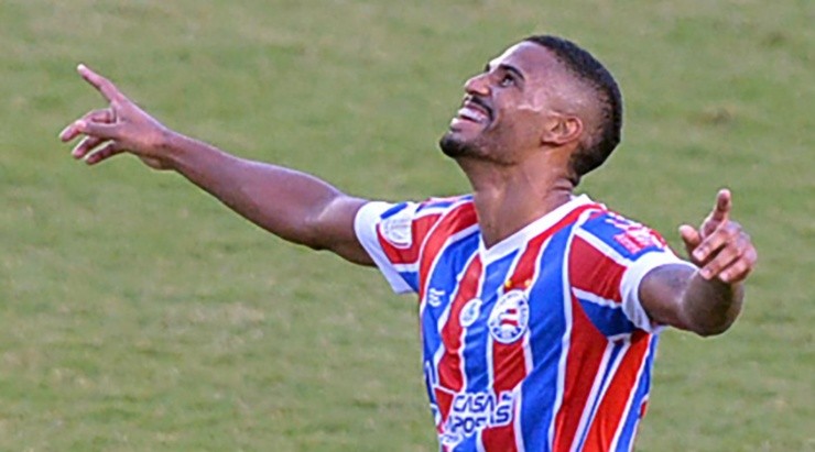 Walmir Cirne/AGIF - Gabriel Novaes comemorando gol pelo Bahia em 2021