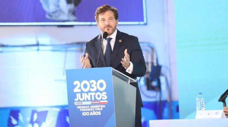 Alejandro Domínguez durante el lanzamiento de la candidatura de Conmebol para el Mundial 2030. AFA.com.ar
