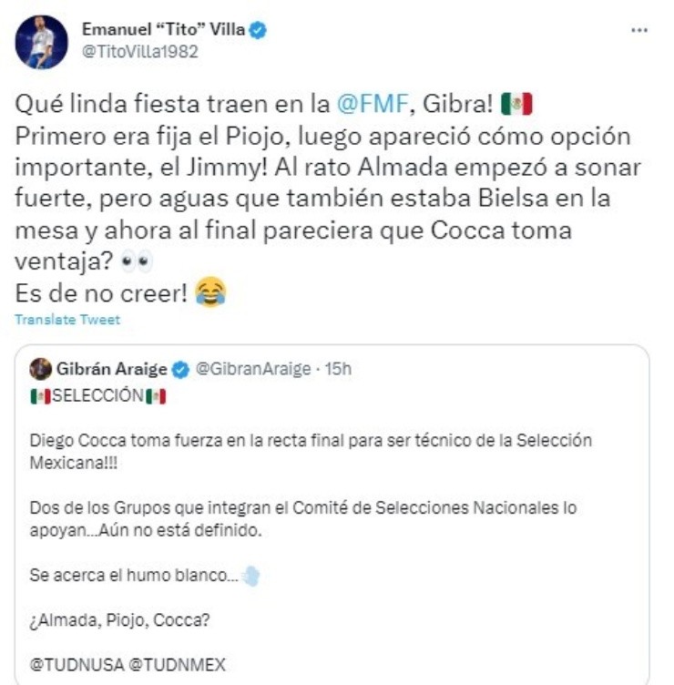 El comentario de Tito Villa (Captura de Twitter)