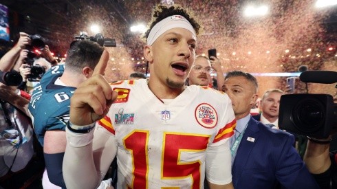 Patrick Mahomes celebrating the kansas City Chiefs victory in the Super Bowl LVII 2023.