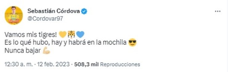 Las palabras de Córdova post-partido (Captura de Twitter)