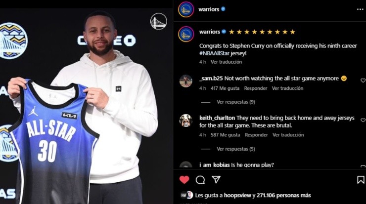 Stephen Curry con su camiseta del All-Star Game 2023 (Foto: Instagram / @warriors)