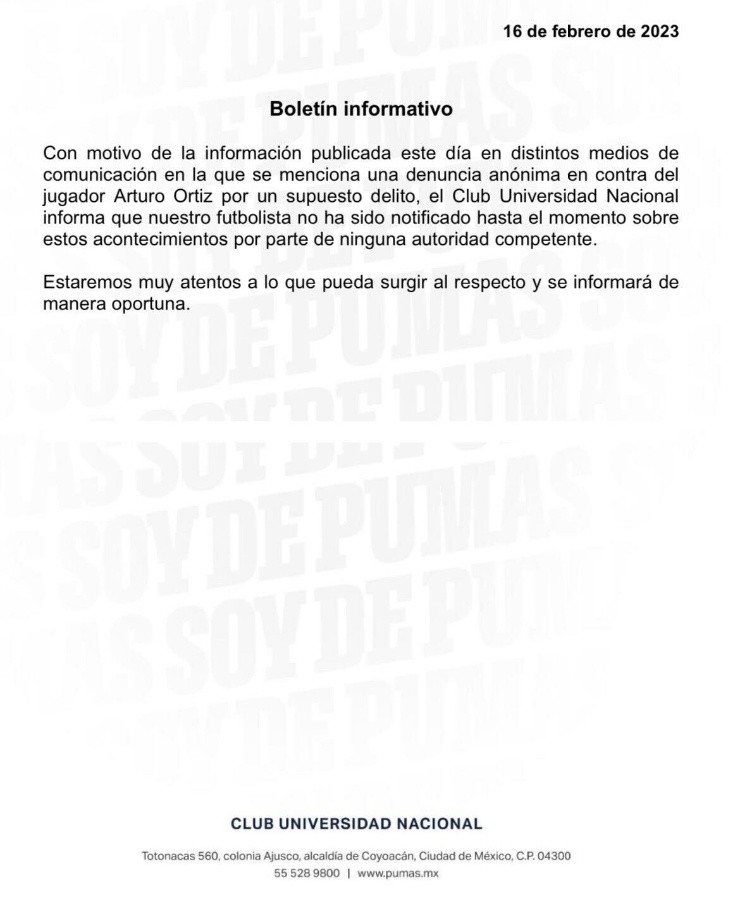Comunicado de Pumas sobre Arturo Ortíz | Pumas MX