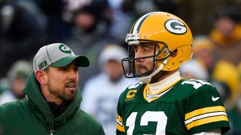 Aaron Rodgers and Matt LaFleur with the Green Bay Packers