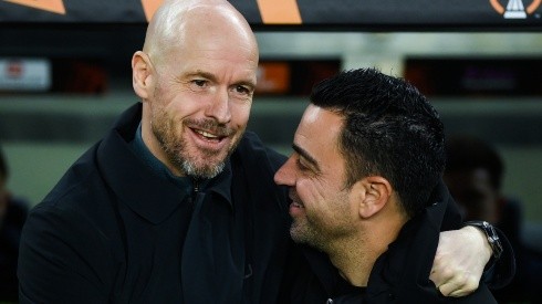 Coaches Erik ten Hag and Xavi before the game in Barcelona
