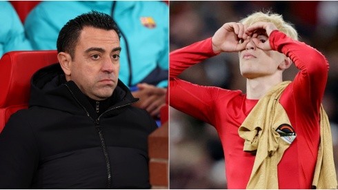 Xavi of Barcelona and Alejandro Garnacho of Manchester United