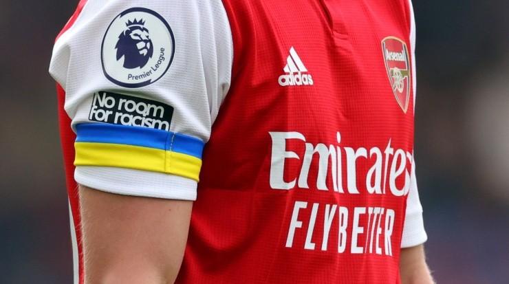 Oleksandr Zinchenko&#039;s Arsenal captain armband. (Marc Atkins/Getty Images)