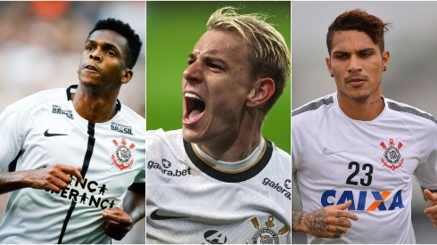 Foto: Alexandre Schneider/Getty Images; Marcello Zambrana e Mauro Horita/AGIF - Jô, Róger Guedes e Guerrero com a camisa do Corinthians