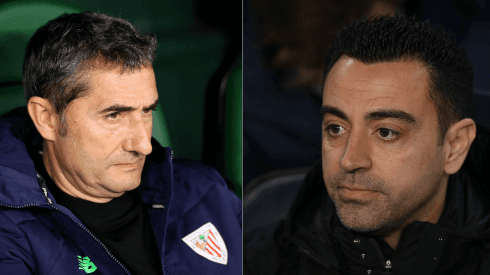 Foto 1: Ernesto Valverde, treinador do Athletic Bilbao - Por: Fran Santiago/Getty Images; Foto: Xavi Hernández, técnico do Barcelona