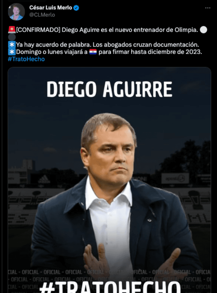 Diego Aguirre a Olimpia | Twitter
