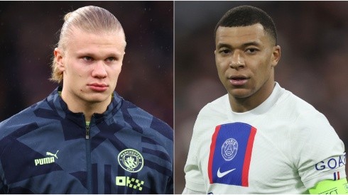 Erling Haaland of Manchester City and Kylian Mbappe of PSG