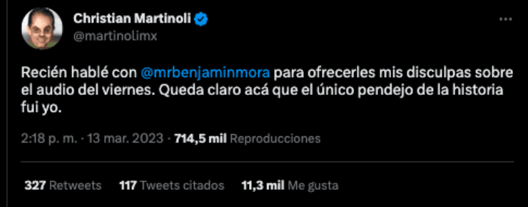 Mensaje de disculpas de Martinoli | Twitter