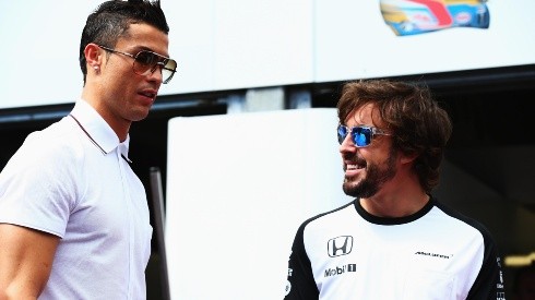 Cristiano Ronaldo junto a Fernando Alonso en el Gran Premio de Mónaco.