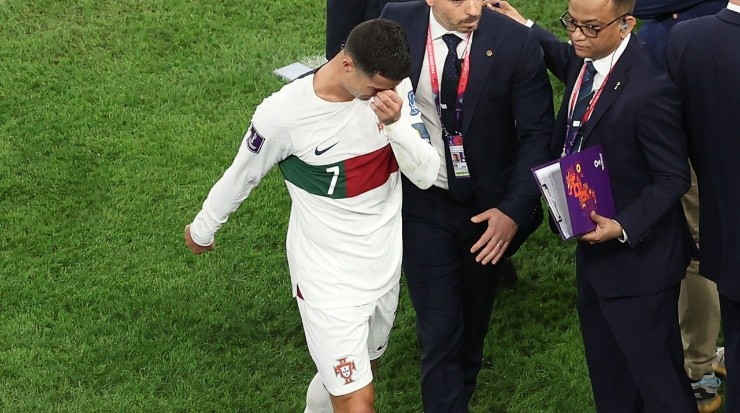 Cristiano Ronaldo of Portugal in tears after World Cup exit. (Alexander Hassenstein/Getty Images)