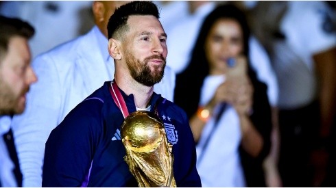 Lionel Messi holds the FIFA World Cup