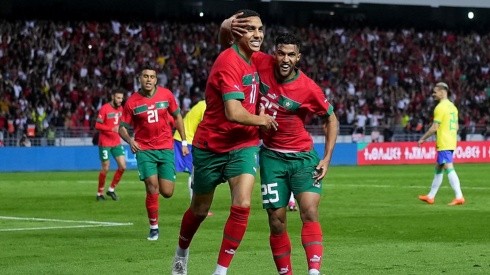Festejo de gol de Marruecos sobre Brasil.