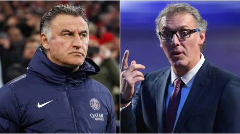 Christophe Galtier of PSG and Laurent Blanc of Lyon