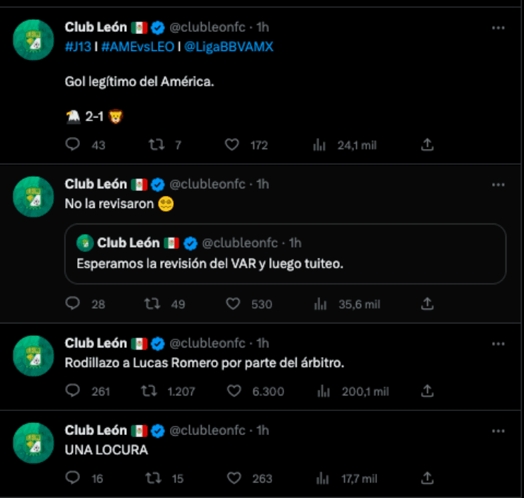 Tuits de León contra el árbitro | Twitter
