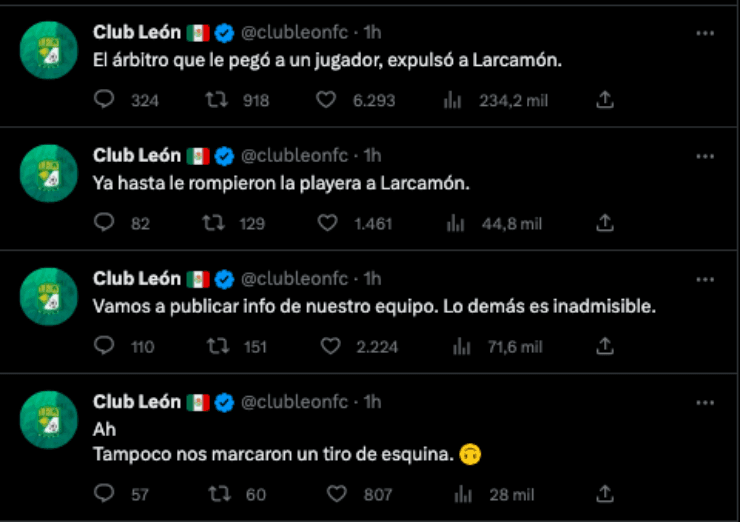 Tuits de León contra el árbitro | Twitter