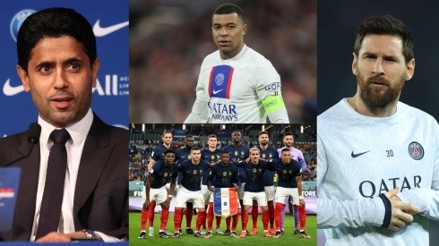 Nasser Al-Khelaifi, Kylian Mbappé, Lionel Messi y PSG.