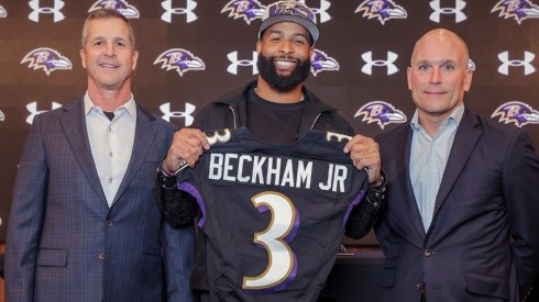 Odell Beckham Jr. en su presentación con Baltimore Ravens