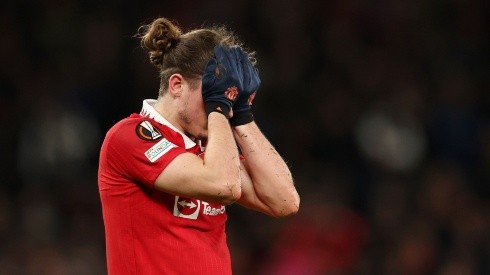 Marcel Sabitzer of Manchester United looks dejected during the UEFA Europa League quarterfinal