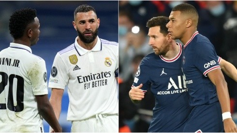 Vinicius and Karim Benzema of Real Madrid, and Lionel Messi and Kylian Mbappe of PSG