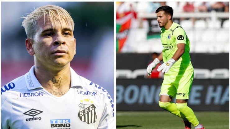 Foto 1: Soteldo, camisa 10 do Santos - Por: Marcello Zambrana/AGIF; Foto 2: Tomás Ahumada, goleiro do Audax Italiano - Foto: Divulgação/Instagram@audaxoficial