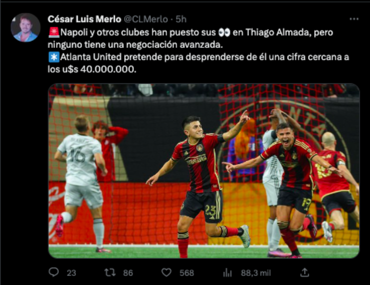 Thiago Almada iría a Napoli | Twitter