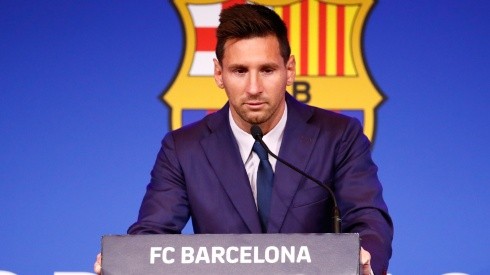 Lionel Messi at his Barcelona farewell press conference