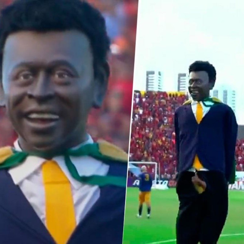 Muñeco gigante y extraño de Pelé que causa risas y terror, en Brasil