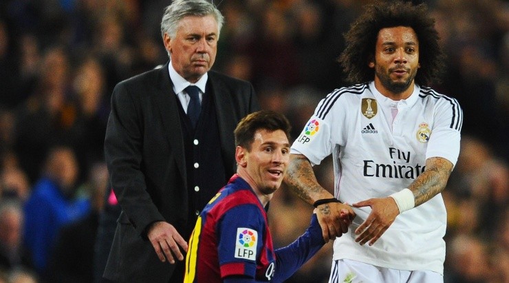 Carlo Ancelotti vs. Lionel Messi en El Clásico de España. Getty Images.