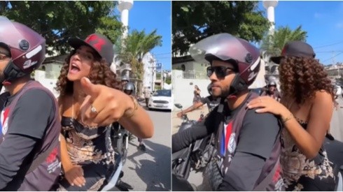 Domitila Barros and Fred Nicácio were cautioned by Detran RJ after riding a motorcycle without a helmet