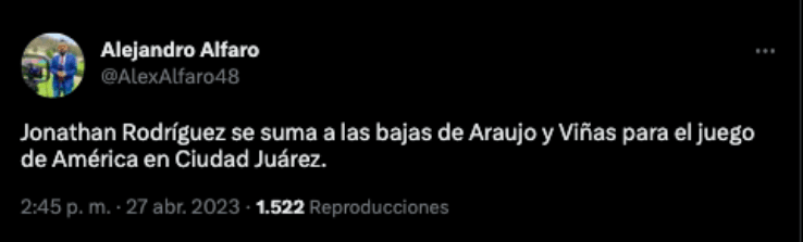 Cabecita Rodríguez no jugará contra Juárez | Twitter