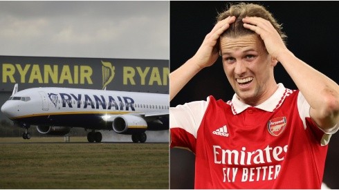 Ryanair airplane and Rob Holding of Arsenal
