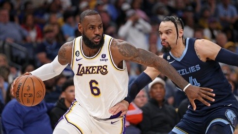 LeBron James of the Lakers and Dillon Brooks of the Grizzlies during the first round of the NBA Playoffs