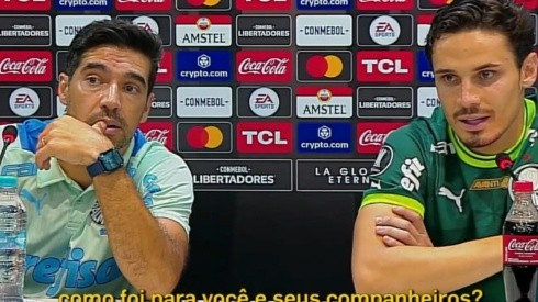 Foto: Reprodução/Sportv - Veiga e Abel foram surpreendidos em coletiva após vitória contra o Barcelona-EQU