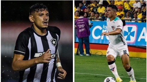 Foto 1: Tiquinho Soares - camisa 9 e destaque do Botafogo - Por: Thiago Ribeiro/AGIF; Foto 2: Alexander Alvarado, camisa 10 da LDU - Reprodução/Instagram@a.alvarado_22