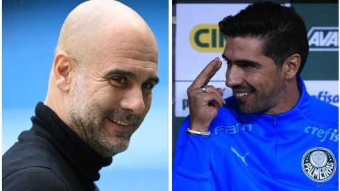 Fotos: Pep Guardiola (à esquerda) e Abel Ferreira (à direita) - Por: Gareth Copley/Getty Images e Ettore Chiereguini/AGIF