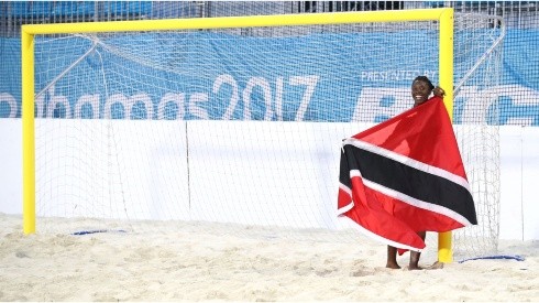 Young trinidadian with the flag of Trinidad and Tobago