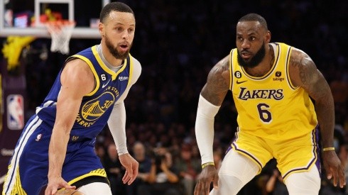 Stephen Curry of the Golden State Warriors and LeBron James of the Los Angeles Lakers
