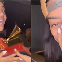 Ludmilla comemora e não contém emoção ao receber Grammy Latino em casa