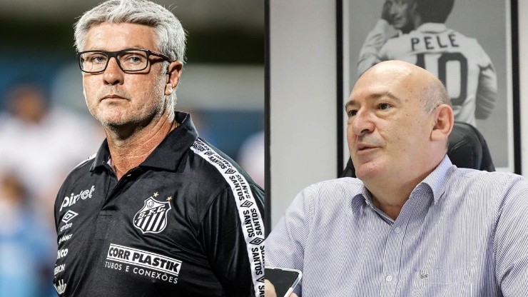 Fotos: Pedro Ernesto Guerra Azevedo/Santos FC/Divulgação e Santos FC/Divulgação - Odair e Rueda: técnico e presidente estão mais distantes do mercado do Peixe