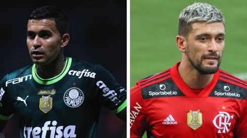 Ettore Chiereguini/AGIF e Marcello Zambrana/AGIF - Dudu, do Palmeiras e Arrascaeta do Flamengo.