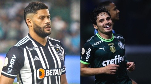 Hulk pelo Atlético-MG. Foto: Gabriel Machado/AGIF Raphael Veiga pelo Palmeiras. Foto: Ettore Chiereguini/AGIF