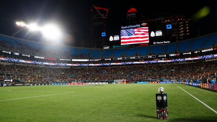 A general view of the game ball prior to the match between Mexico and Ecuador at Bank of America Stadium on October 27, 2021 in Charlotte, North Carolina. (Jared C. Tilton/Getty Images)