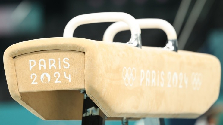 Paris 2024 logos seen at Bercy Arena the venue of Artistic Gymnastics event ahead of the Paris 2024 Olympic Games on July 22, 2024 in Paris, France. (Photo by Hector Vivas/Getty Images